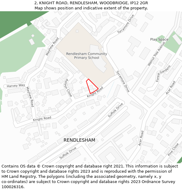 2, KNIGHT ROAD, RENDLESHAM, WOODBRIDGE, IP12 2GR: Location map and indicative extent of plot