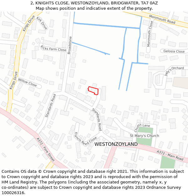 2, KNIGHTS CLOSE, WESTONZOYLAND, BRIDGWATER, TA7 0AZ: Location map and indicative extent of plot