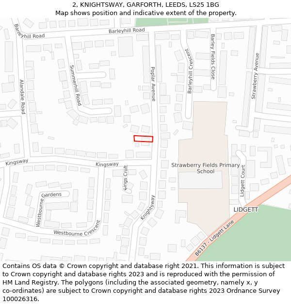 2, KNIGHTSWAY, GARFORTH, LEEDS, LS25 1BG: Location map and indicative extent of plot