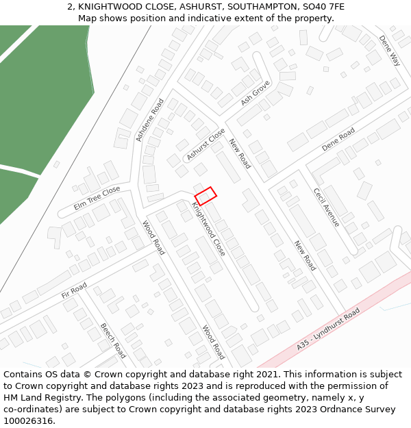 2, KNIGHTWOOD CLOSE, ASHURST, SOUTHAMPTON, SO40 7FE: Location map and indicative extent of plot