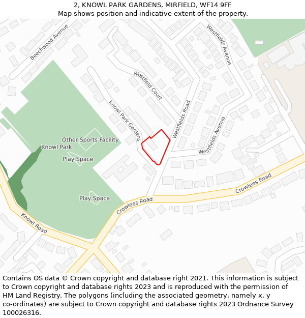 2, KNOWL PARK GARDENS, MIRFIELD, WF14 9FF: Location map and indicative extent of plot