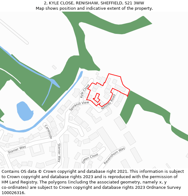 2, KYLE CLOSE, RENISHAW, SHEFFIELD, S21 3WW: Location map and indicative extent of plot