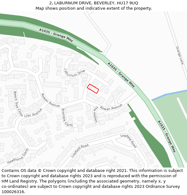 2, LABURNUM DRIVE, BEVERLEY, HU17 9UQ: Location map and indicative extent of plot