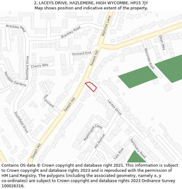 2, LACEYS DRIVE, HAZLEMERE, HIGH WYCOMBE, HP15 7JY: Location map and indicative extent of plot