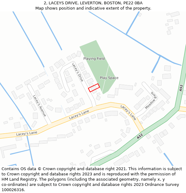 2, LACEYS DRIVE, LEVERTON, BOSTON, PE22 0BA: Location map and indicative extent of plot