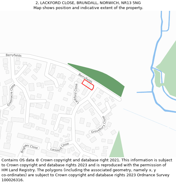 2, LACKFORD CLOSE, BRUNDALL, NORWICH, NR13 5NG: Location map and indicative extent of plot