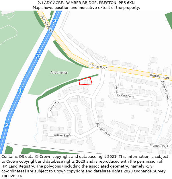 2, LADY ACRE, BAMBER BRIDGE, PRESTON, PR5 6XN: Location map and indicative extent of plot