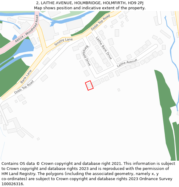 2, LAITHE AVENUE, HOLMBRIDGE, HOLMFIRTH, HD9 2PJ: Location map and indicative extent of plot