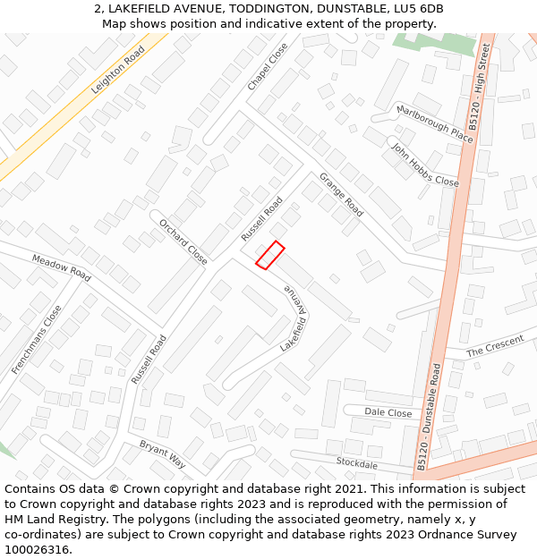 2, LAKEFIELD AVENUE, TODDINGTON, DUNSTABLE, LU5 6DB: Location map and indicative extent of plot