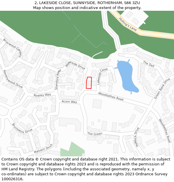 2, LAKESIDE CLOSE, SUNNYSIDE, ROTHERHAM, S66 3ZU: Location map and indicative extent of plot