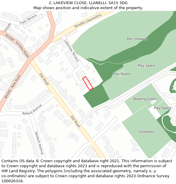 2, LAKEVIEW CLOSE, LLANELLI, SA15 3DG: Location map and indicative extent of plot