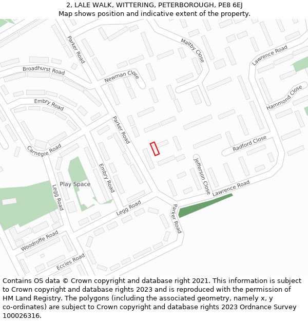 2, LALE WALK, WITTERING, PETERBOROUGH, PE8 6EJ: Location map and indicative extent of plot