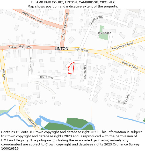 2, LAMB FAIR COURT, LINTON, CAMBRIDGE, CB21 4LP: Location map and indicative extent of plot