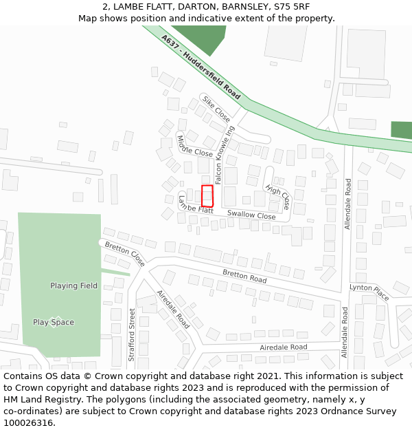 2, LAMBE FLATT, DARTON, BARNSLEY, S75 5RF: Location map and indicative extent of plot