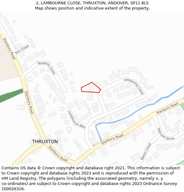 2, LAMBOURNE CLOSE, THRUXTON, ANDOVER, SP11 8LS: Location map and indicative extent of plot