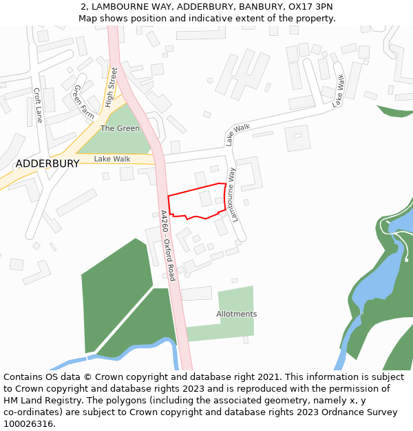 2, LAMBOURNE WAY, ADDERBURY, BANBURY, OX17 3PN: Location map and indicative extent of plot