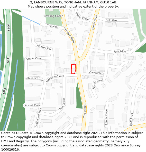 2, LAMBOURNE WAY, TONGHAM, FARNHAM, GU10 1AB: Location map and indicative extent of plot