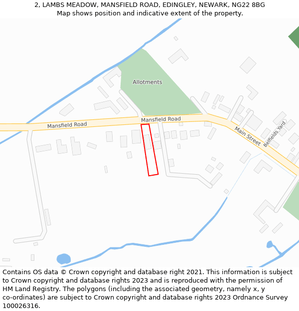 2, LAMBS MEADOW, MANSFIELD ROAD, EDINGLEY, NEWARK, NG22 8BG: Location map and indicative extent of plot