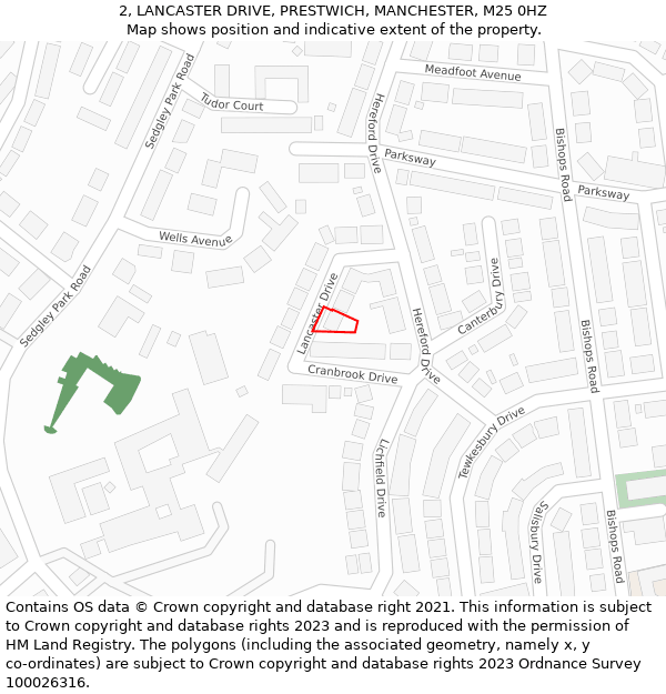 2, LANCASTER DRIVE, PRESTWICH, MANCHESTER, M25 0HZ: Location map and indicative extent of plot