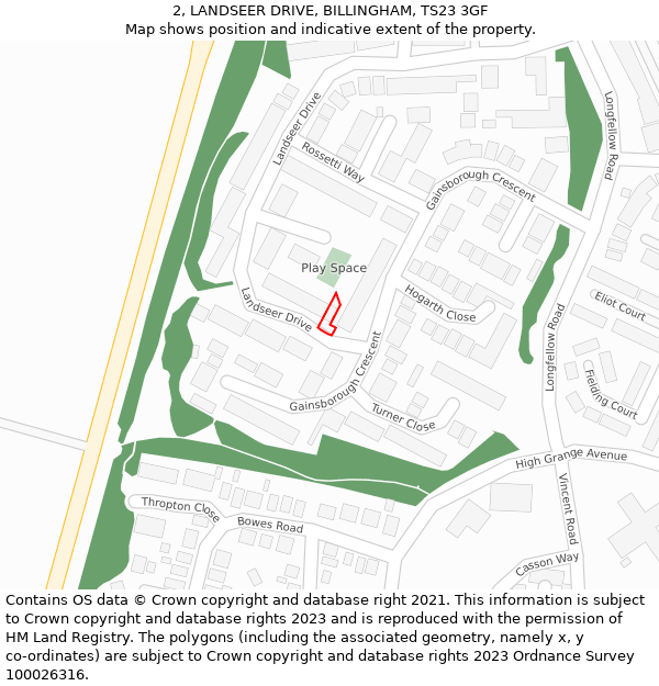 2, LANDSEER DRIVE, BILLINGHAM, TS23 3GF: Location map and indicative extent of plot