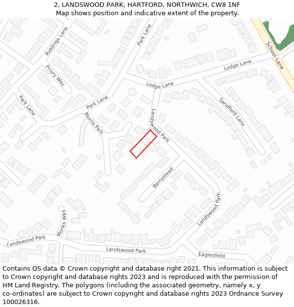 2, LANDSWOOD PARK, HARTFORD, NORTHWICH, CW8 1NF: Location map and indicative extent of plot