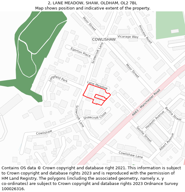 2, LANE MEADOW, SHAW, OLDHAM, OL2 7BL: Location map and indicative extent of plot