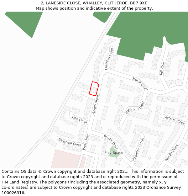 2, LANESIDE CLOSE, WHALLEY, CLITHEROE, BB7 9XE: Location map and indicative extent of plot