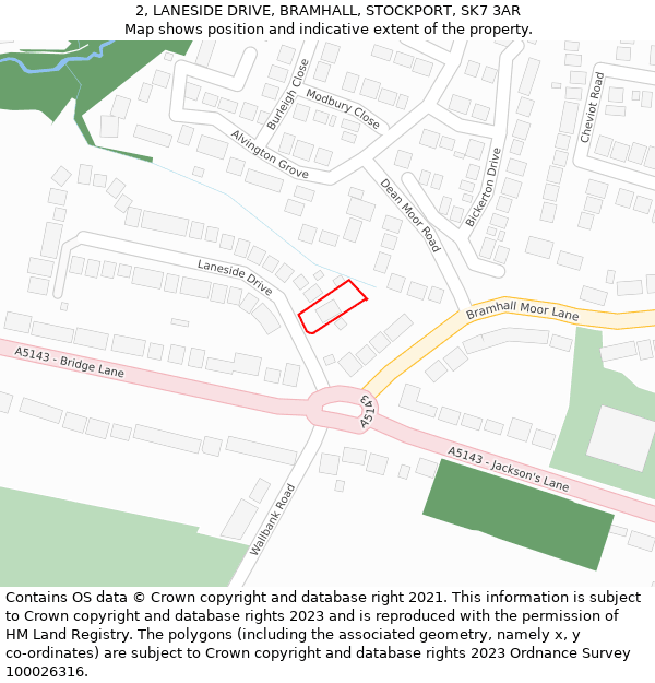 2, LANESIDE DRIVE, BRAMHALL, STOCKPORT, SK7 3AR: Location map and indicative extent of plot