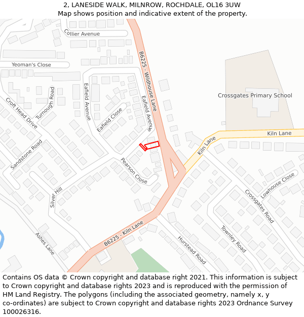 2, LANESIDE WALK, MILNROW, ROCHDALE, OL16 3UW: Location map and indicative extent of plot