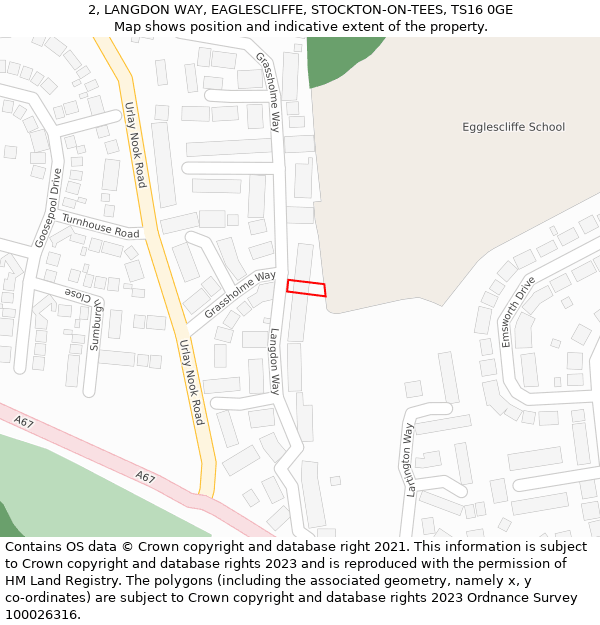 2, LANGDON WAY, EAGLESCLIFFE, STOCKTON-ON-TEES, TS16 0GE: Location map and indicative extent of plot
