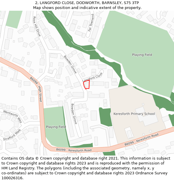 2, LANGFORD CLOSE, DODWORTH, BARNSLEY, S75 3TP: Location map and indicative extent of plot