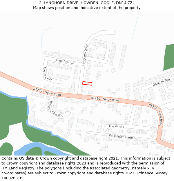 2, LANGHORN DRIVE, HOWDEN, GOOLE, DN14 7ZL: Location map and indicative extent of plot
