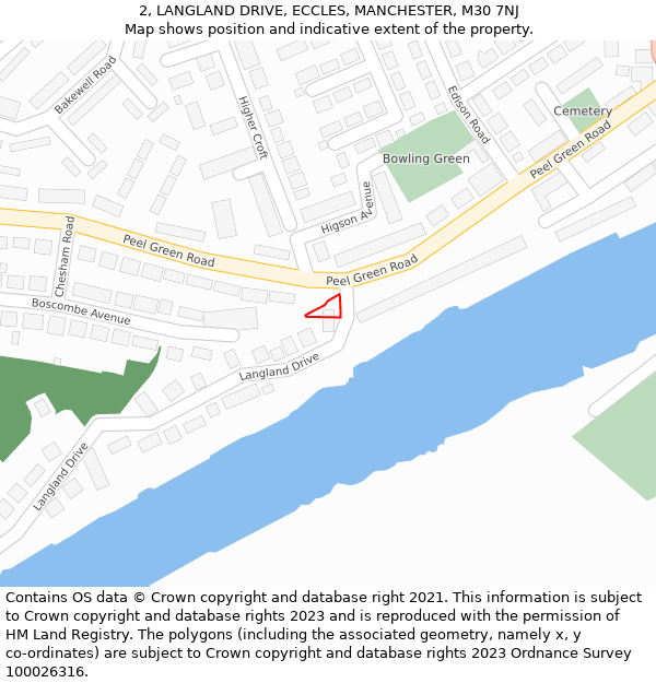 2, LANGLAND DRIVE, ECCLES, MANCHESTER, M30 7NJ: Location map and indicative extent of plot