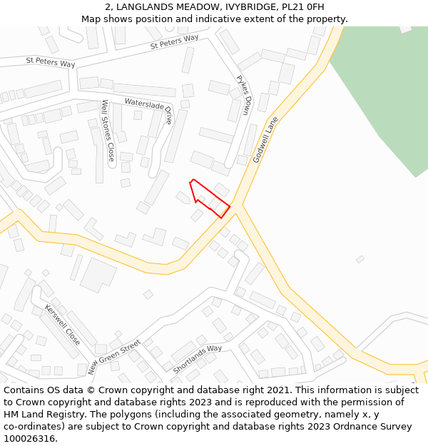 2, LANGLANDS MEADOW, IVYBRIDGE, PL21 0FH: Location map and indicative extent of plot