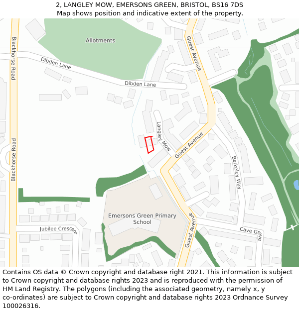 2, LANGLEY MOW, EMERSONS GREEN, BRISTOL, BS16 7DS: Location map and indicative extent of plot