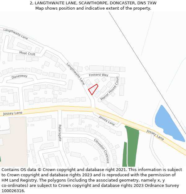 2, LANGTHWAITE LANE, SCAWTHORPE, DONCASTER, DN5 7XW: Location map and indicative extent of plot