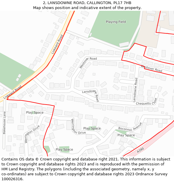 2, LANSDOWNE ROAD, CALLINGTON, PL17 7HB: Location map and indicative extent of plot