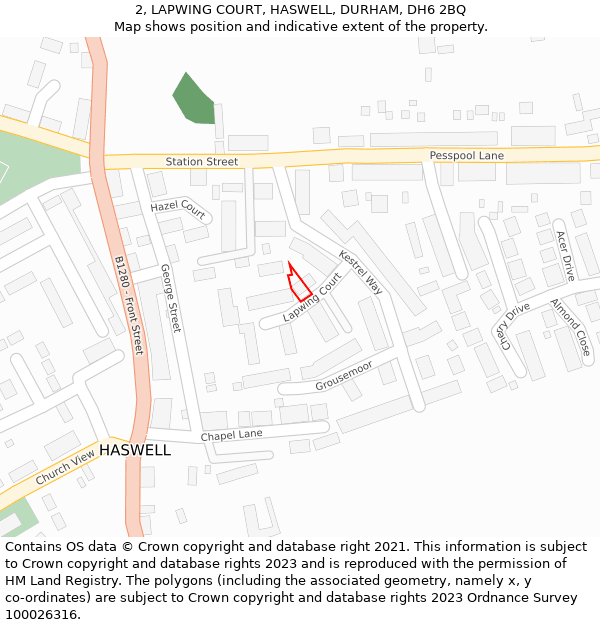 2, LAPWING COURT, HASWELL, DURHAM, DH6 2BQ: Location map and indicative extent of plot