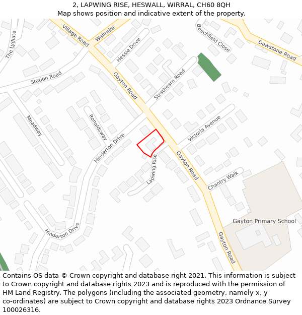 2, LAPWING RISE, HESWALL, WIRRAL, CH60 8QH: Location map and indicative extent of plot