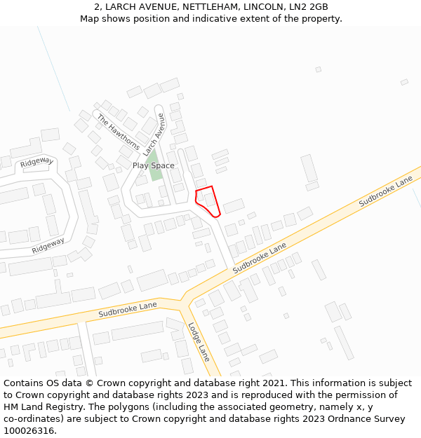 2, LARCH AVENUE, NETTLEHAM, LINCOLN, LN2 2GB: Location map and indicative extent of plot