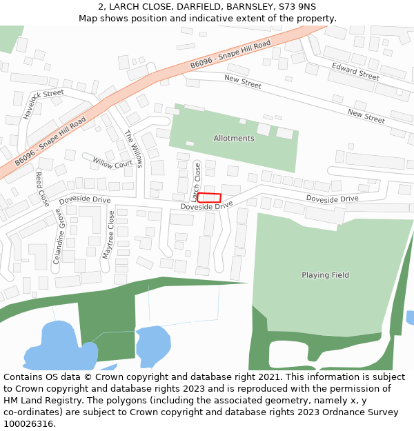 2, LARCH CLOSE, DARFIELD, BARNSLEY, S73 9NS: Location map and indicative extent of plot