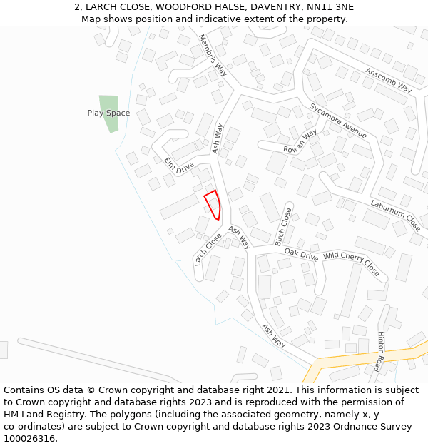 2, LARCH CLOSE, WOODFORD HALSE, DAVENTRY, NN11 3NE: Location map and indicative extent of plot