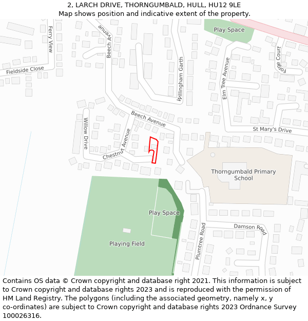 2, LARCH DRIVE, THORNGUMBALD, HULL, HU12 9LE: Location map and indicative extent of plot