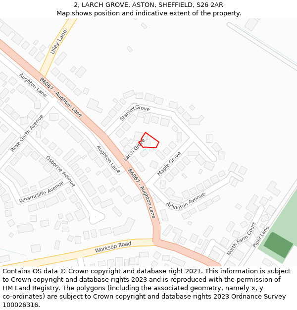 2, LARCH GROVE, ASTON, SHEFFIELD, S26 2AR: Location map and indicative extent of plot