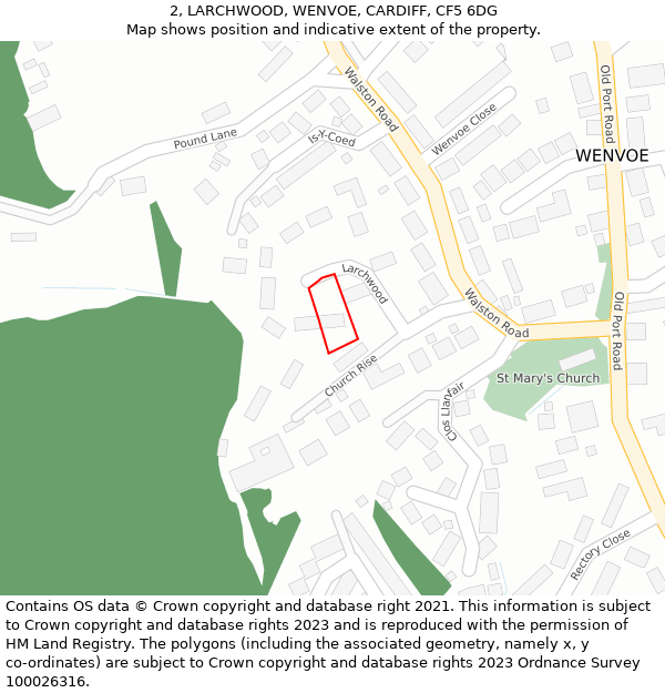 2, LARCHWOOD, WENVOE, CARDIFF, CF5 6DG: Location map and indicative extent of plot