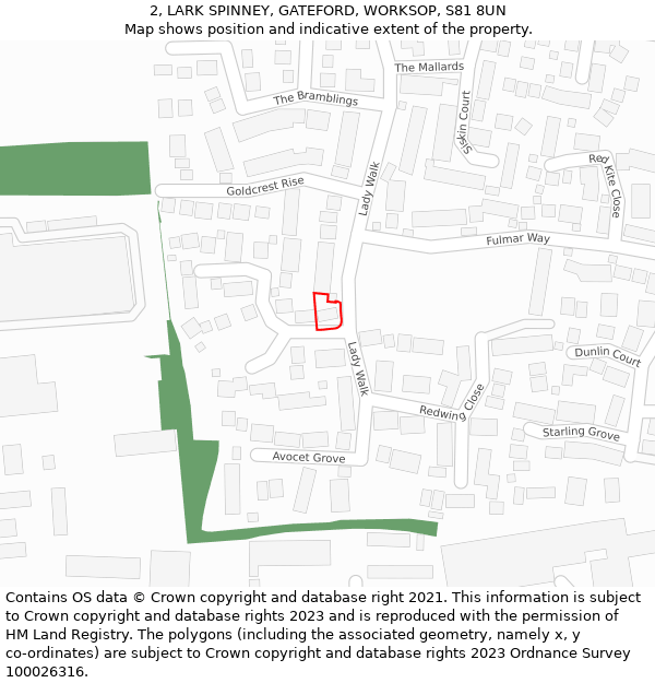 2, LARK SPINNEY, GATEFORD, WORKSOP, S81 8UN: Location map and indicative extent of plot