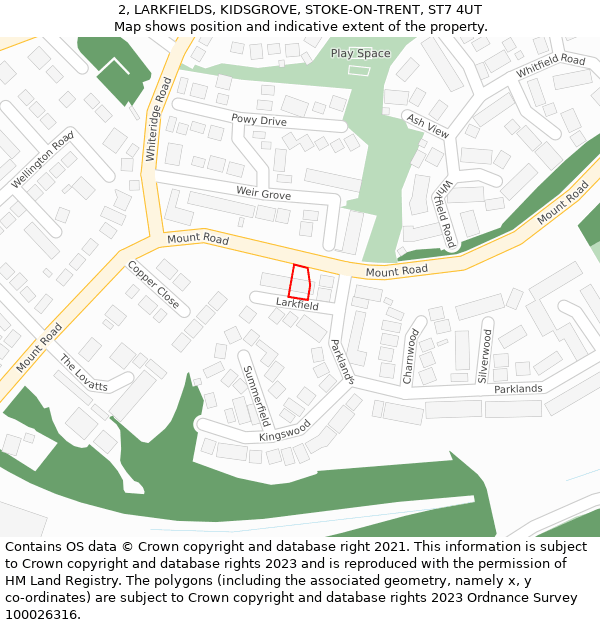 2, LARKFIELDS, KIDSGROVE, STOKE-ON-TRENT, ST7 4UT: Location map and indicative extent of plot