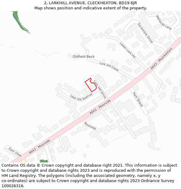 2, LARKHILL AVENUE, CLECKHEATON, BD19 6JR: Location map and indicative extent of plot