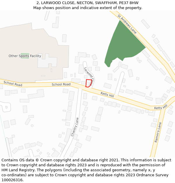 2, LARWOOD CLOSE, NECTON, SWAFFHAM, PE37 8HW: Location map and indicative extent of plot