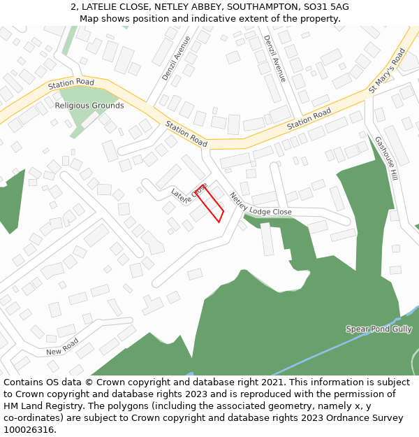 2, LATELIE CLOSE, NETLEY ABBEY, SOUTHAMPTON, SO31 5AG: Location map and indicative extent of plot